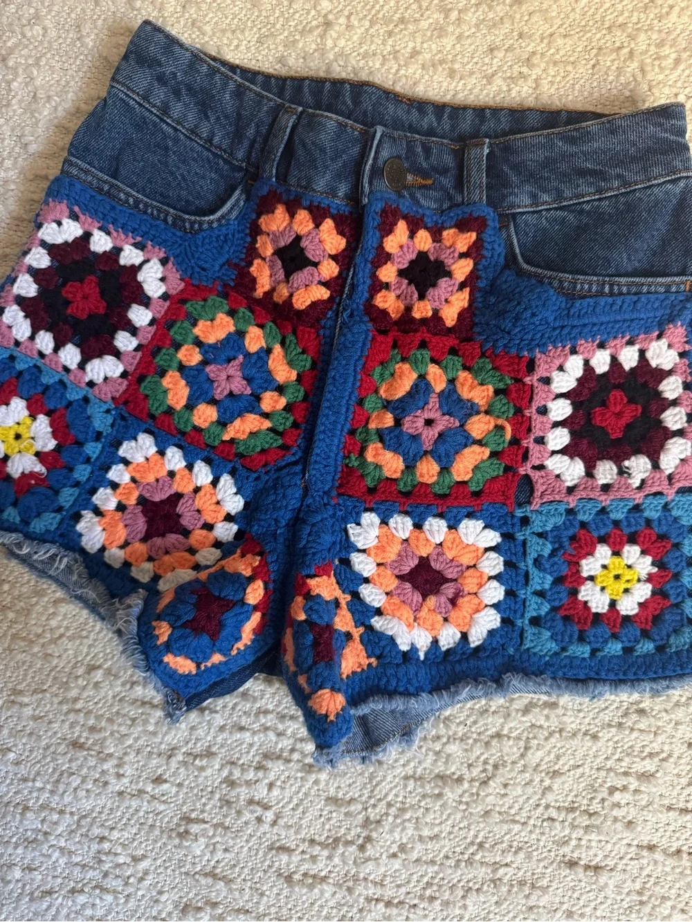 FARM Rio for Anthropologie Crochet Granny Square Denim Shorts Women’s Size 26